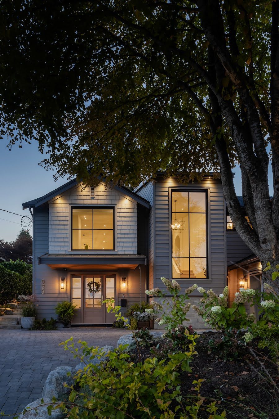 Huntingdon Modern Farmhouse Exterior Twilight Shot