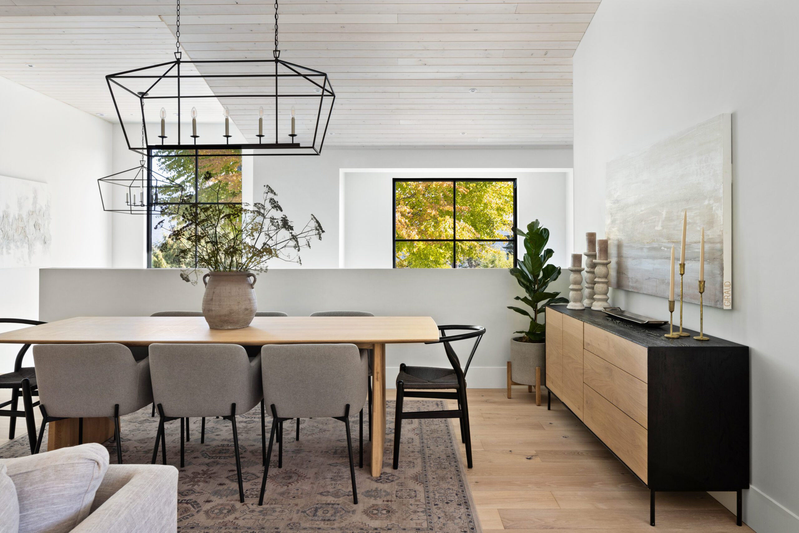 modern farmhouse home renovation with shiplap ceilings and beautiful furniture from CB2 in North Vancouver