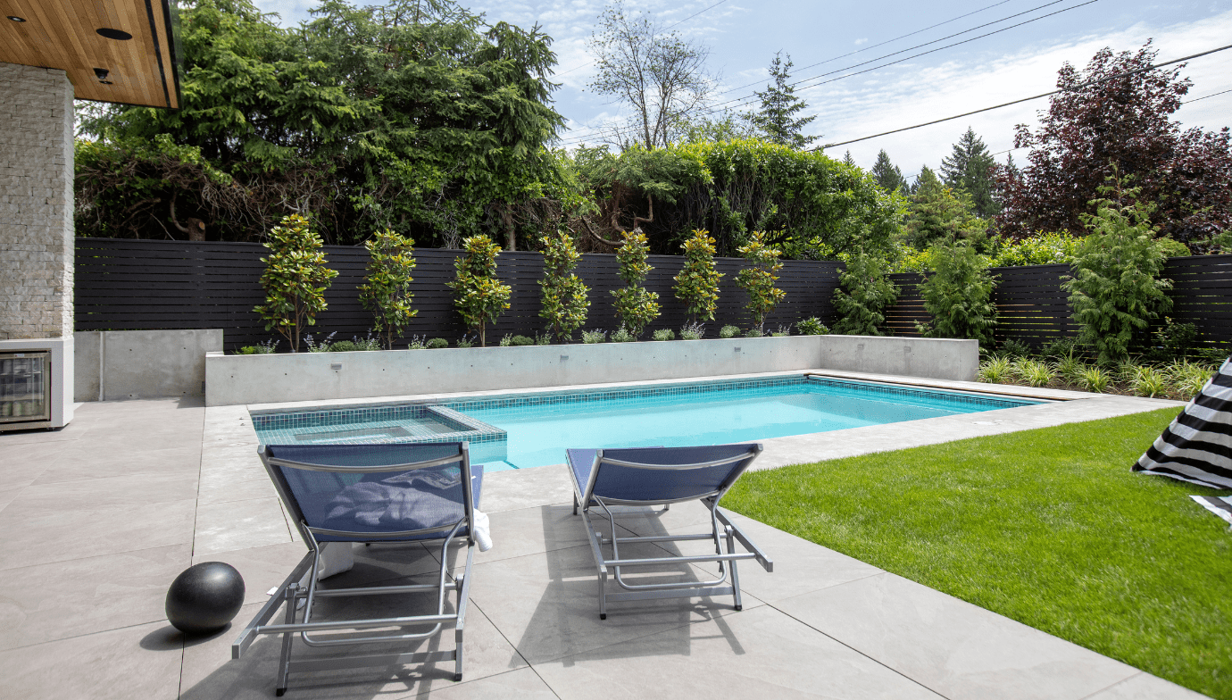 Outdoor in-ground pool at Belmonte custom home