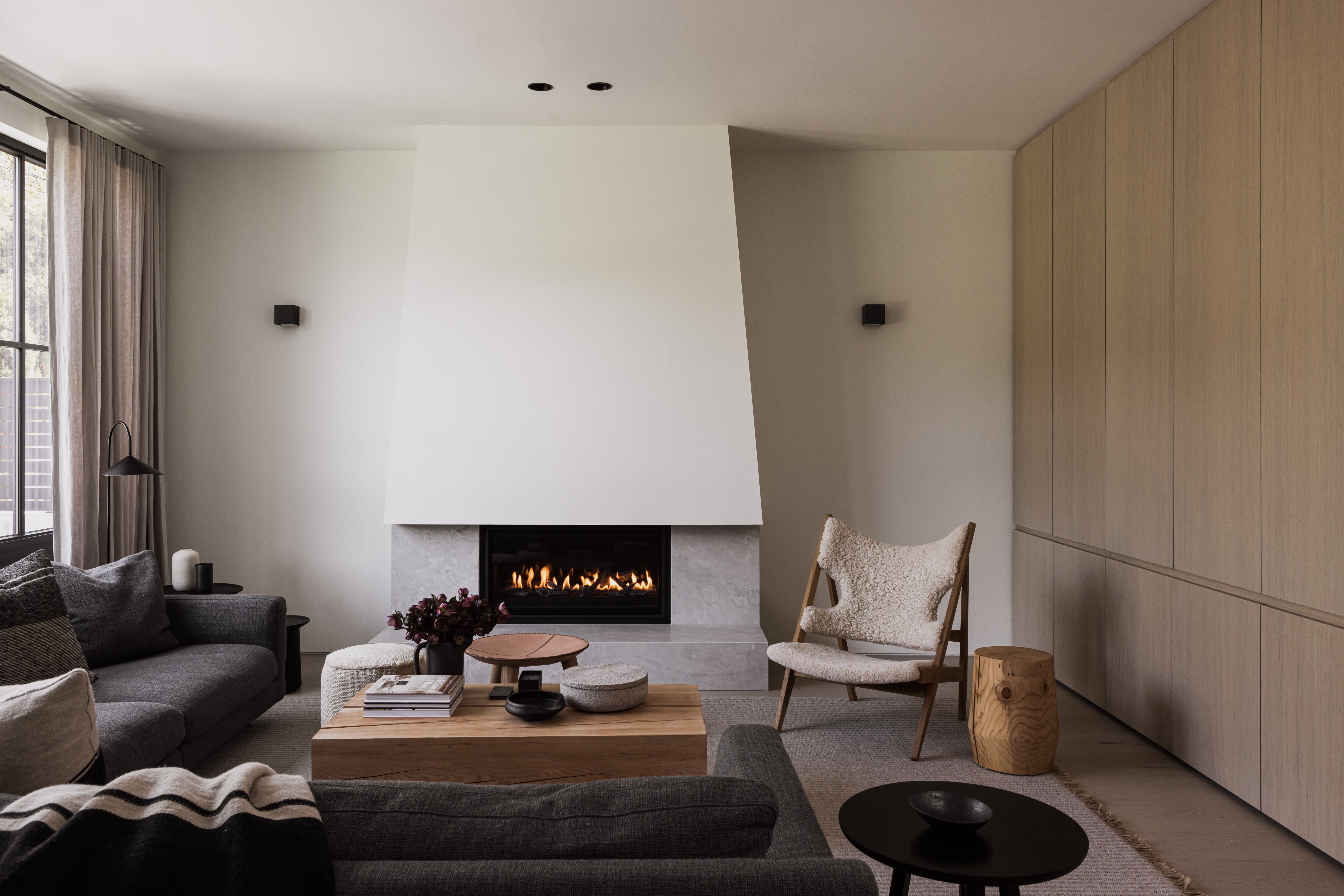 Scandia living room with fireplace