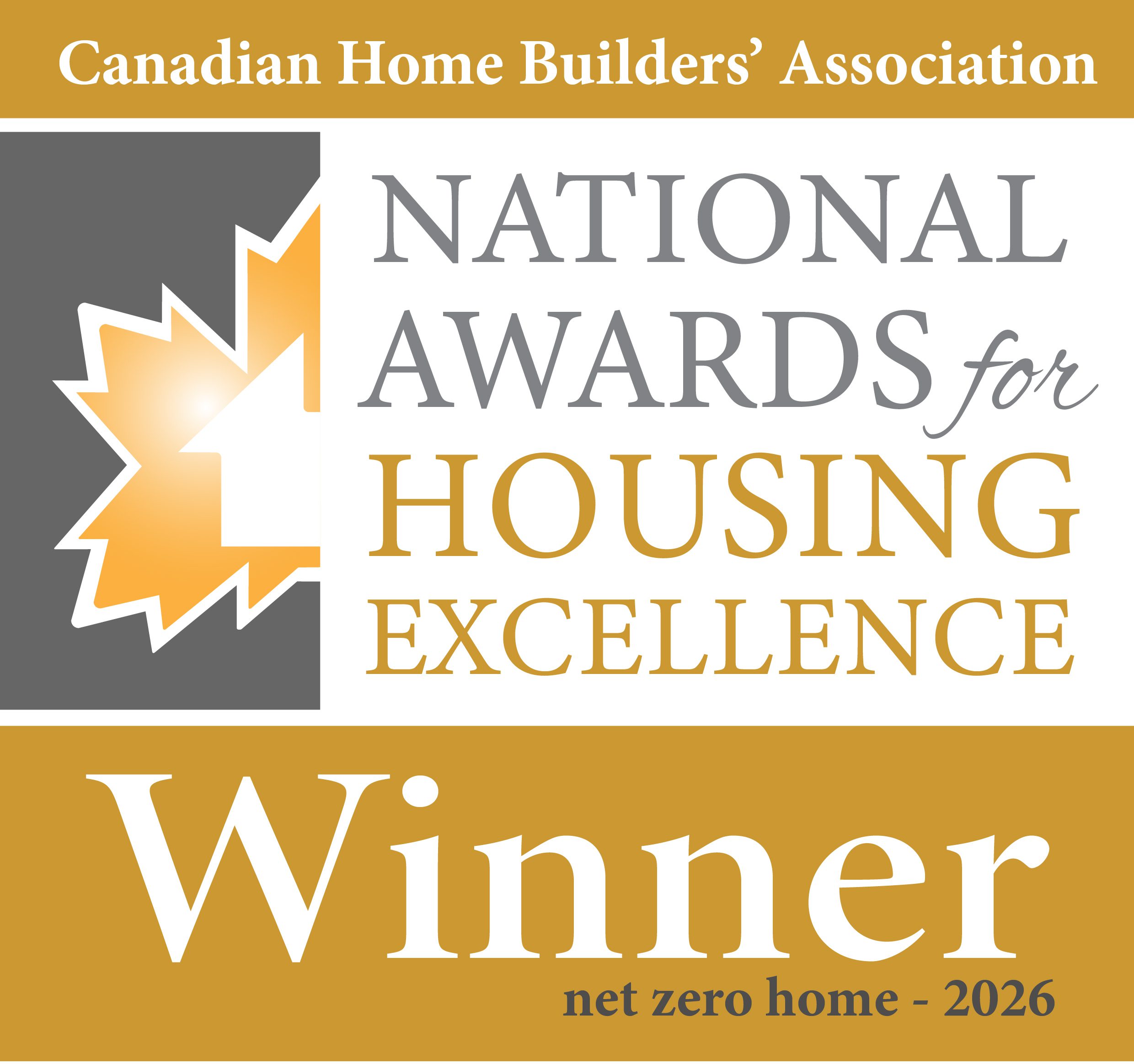 Canadian Home Builders' Association National Awards for Housing Excellence 2026 Net Zero Home Winner logo