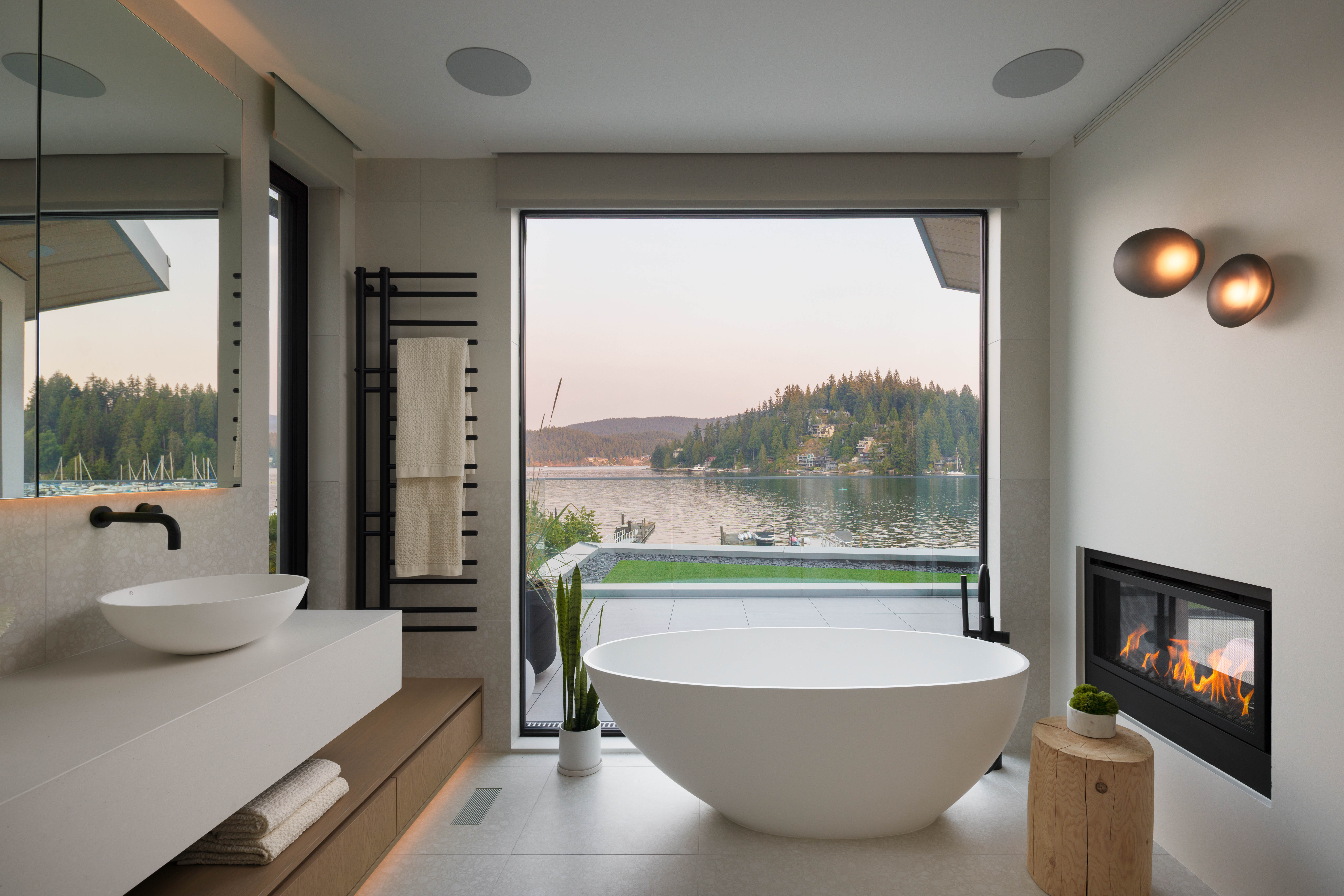 Fala custom home bathroom with waterfront views
